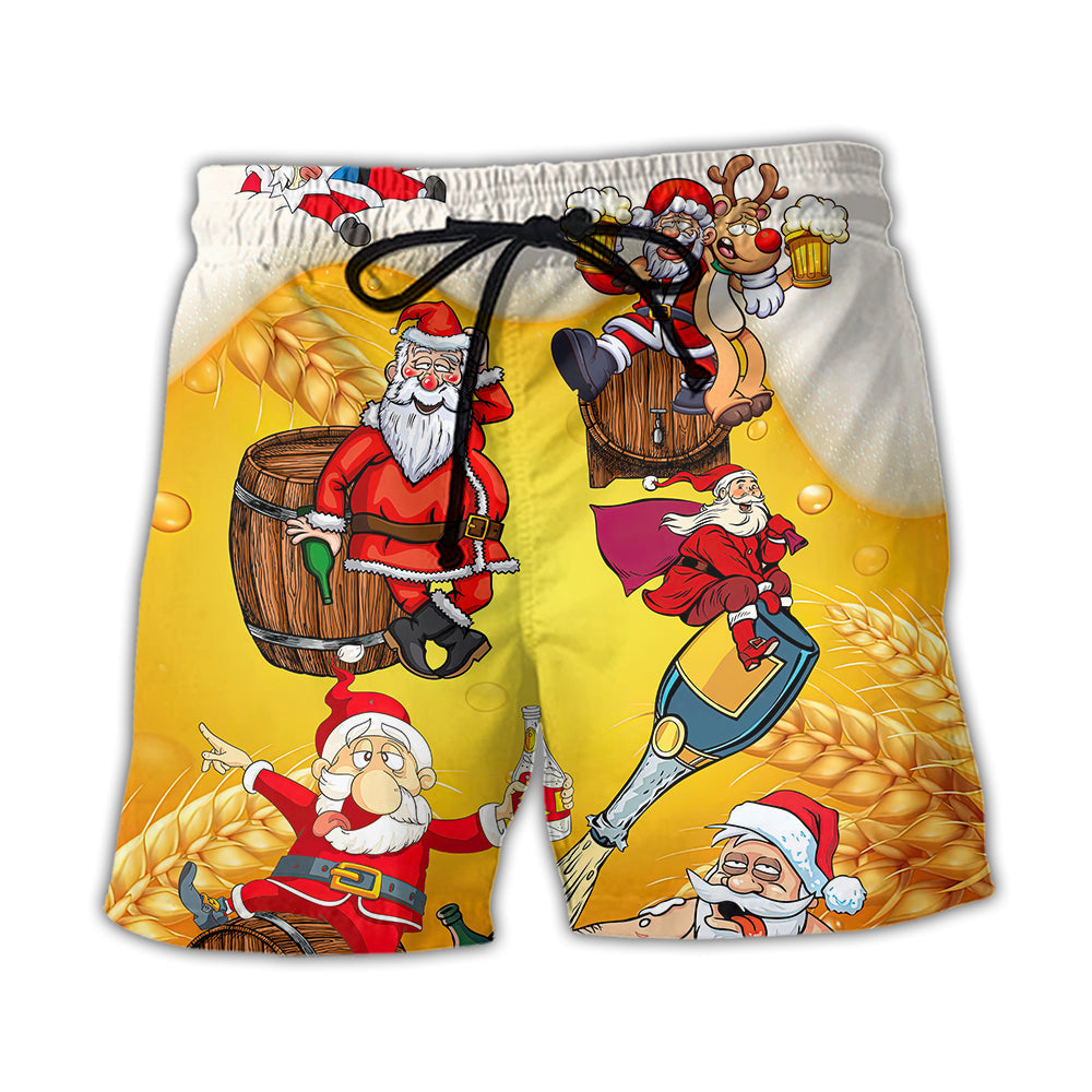 Christmas Santa Beer Beach Shorts For Weekend Travel, Outdoor Activities, And Laid Back Styling