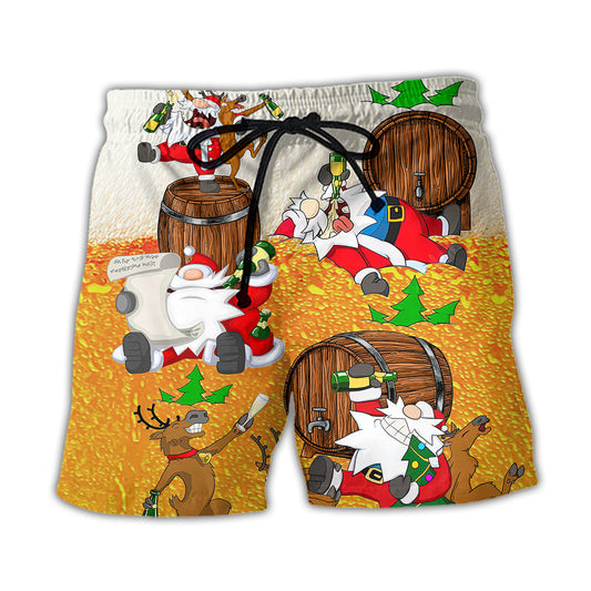 Christmas Santa Beer Beach Shorts For Resort Getaways And Leisure And Relaxation
