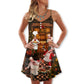 Christmas Food And Chef Theme V-Neck Sleeveless Cami Dress For Festive Events And Casual Summer Styling