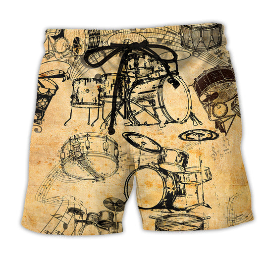 Drum Music Life Vintage Beach Shorts Design Detail For Casual Warm Weather Outfits