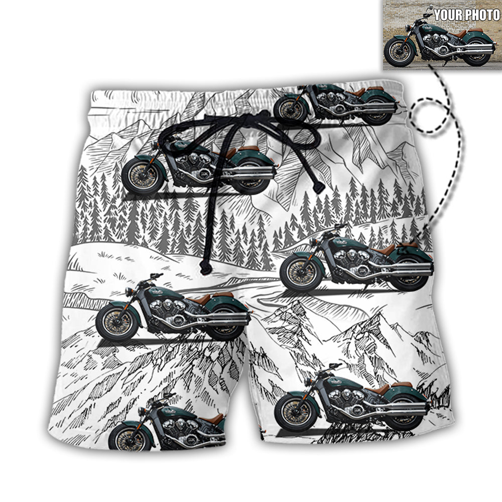 Motorcycle Sweet Cool Style Personalized Photo Beach Shorts Design Detail For Weekend Getaways And Beach Days