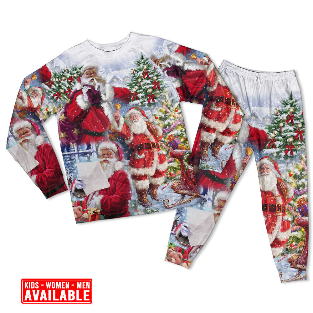 Santa Holiday Arrival Long Sleeve Pajamas Set For Christmas Sleepwear And Family Lounging