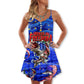 Fishing Hooked On Freedom Christmas V-Neck Sleeveless Cami Dress For Vacations And Casual Warm Weather Wear