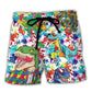 Autism Dinosaur Colorful Design Beach Shorts For Beach Days And Casual Travel