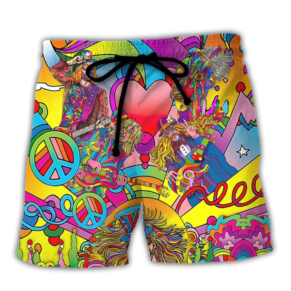 Hippie Guitar Psychedelic Music Beach Shorts Design Detail For Coastal Escapes And Daily Wear