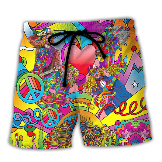 Hippie Guitar Psychedelic Music Beach Shorts Design Detail For Coastal Escapes And Daily Wear