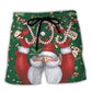 Christmas Santa Joy Green Theme Beach Shorts Design Detail For Resort And Beach Day Style