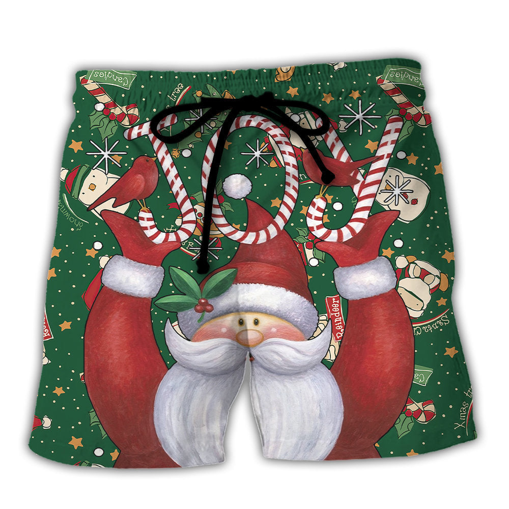 Christmas Santa Joy Green Theme Beach Shorts Design Detail For Resort And Beach Day Style