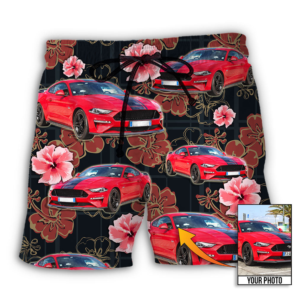 Car Floral Various Style Personalized Photo Beach Shorts Graphic Detail For Resort Trips And Casual Outings