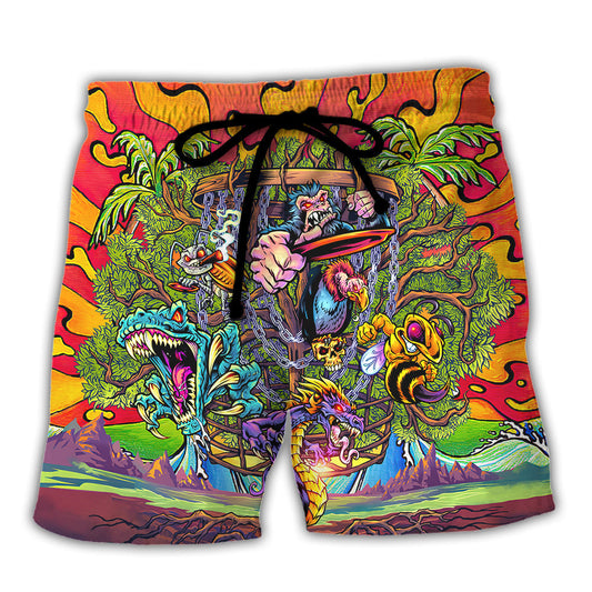 Disc Golf Island Paradise Tree Beach Shorts Pattern View For Weekend Trips And Outdoor Activities