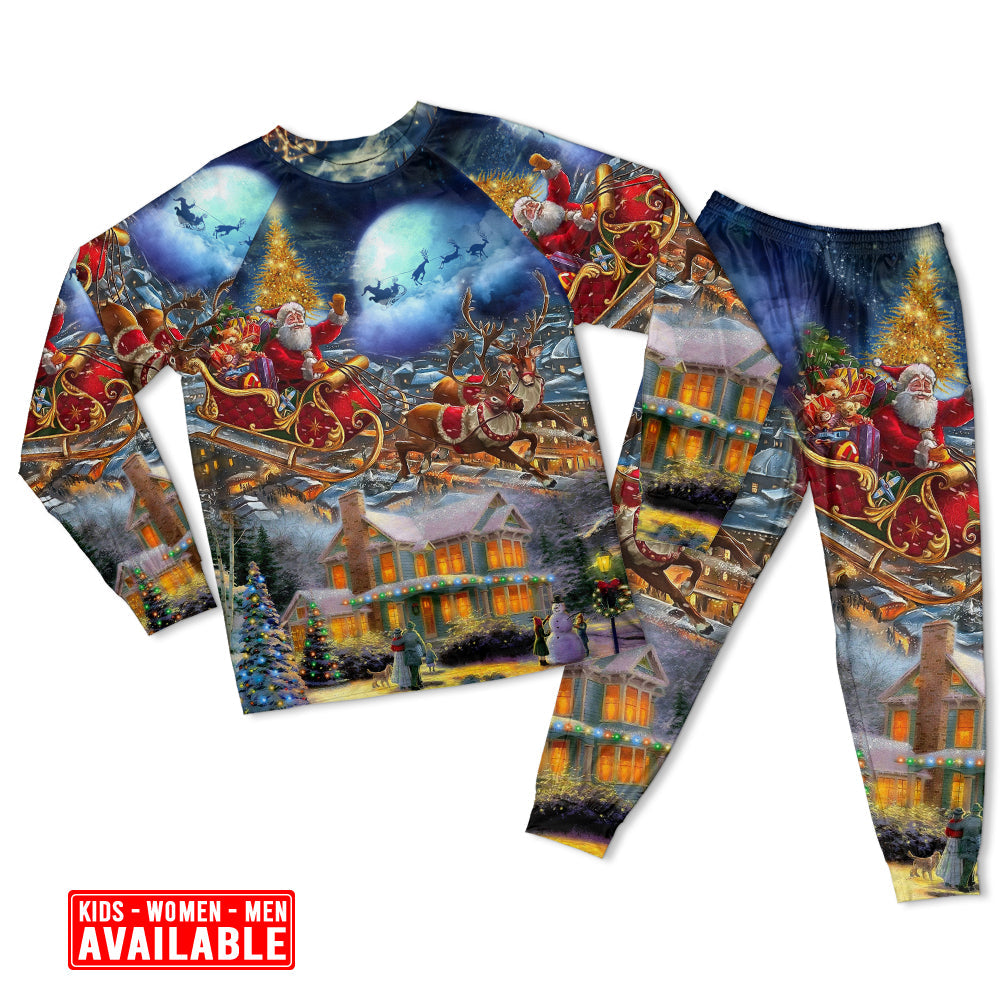 Santa Snowman Family Holiday Long Sleeve Pajamas Set For Christmas Sleepwear And Family Lounging