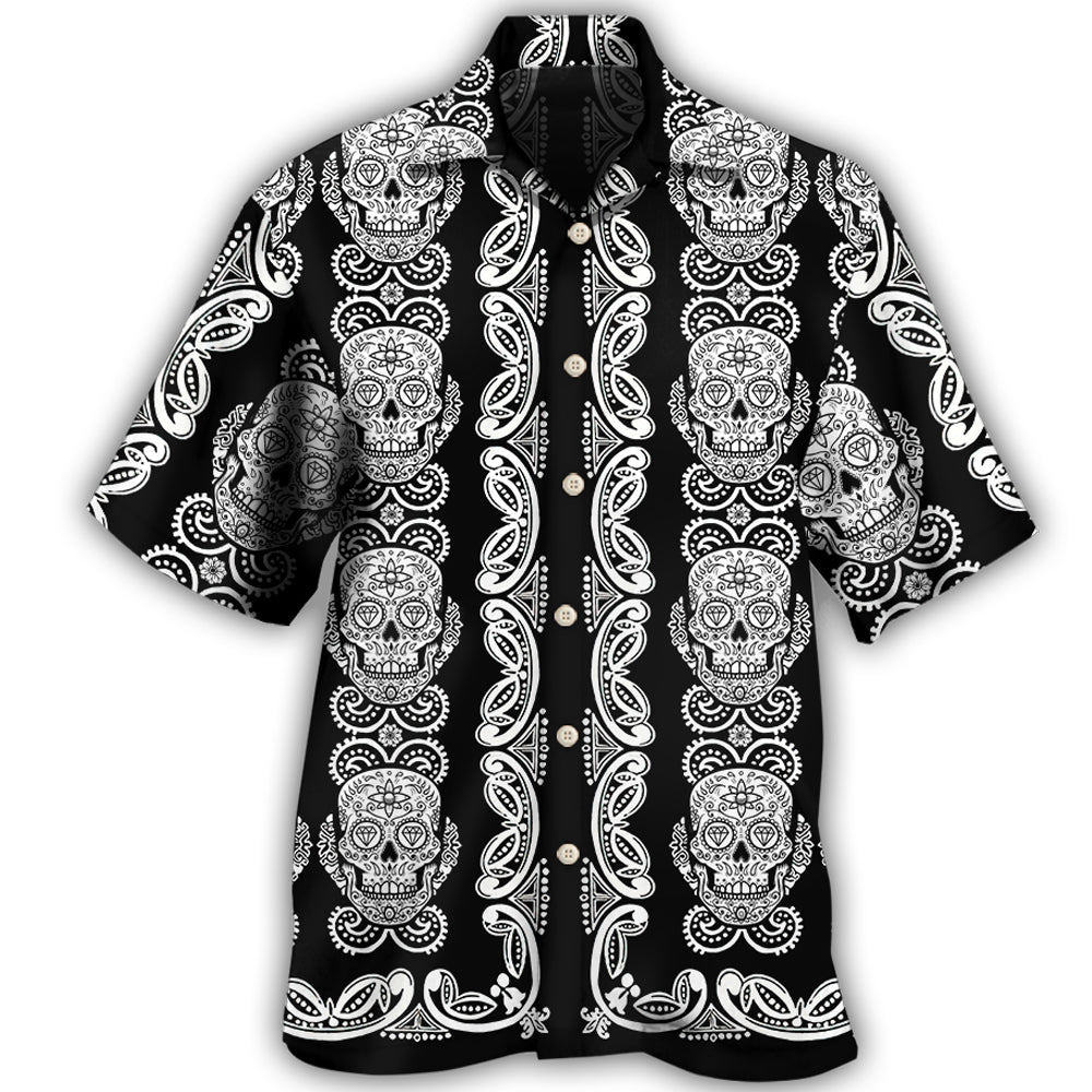 Black White Skull Diamond Pattern Hawaiian Shirt For Resort Trips, Coastal Parties, And Warm Weather Style