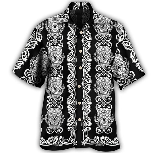 Black White Skull Diamond Pattern Hawaiian Shirt For Resort Trips, Coastal Parties, And Warm Weather Style