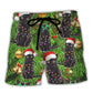 Black Cat Christmas Beach Shorts Artwork Detail For Casual Warm Weather Outfits