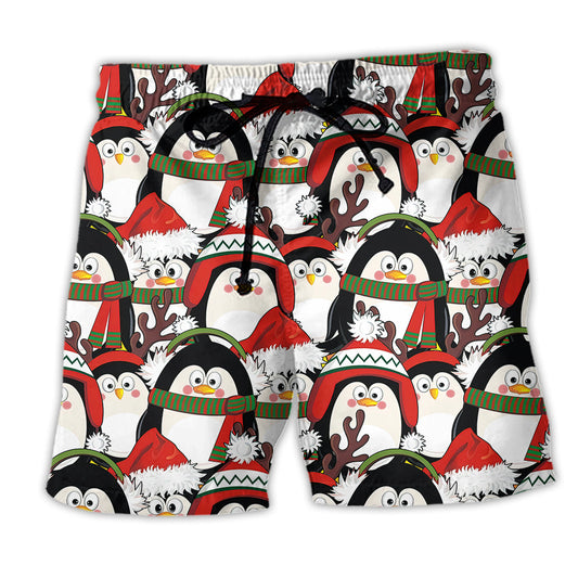 Christmas Holiday Penguin Beach Shorts For Summer Vacations And Laid Back Styling