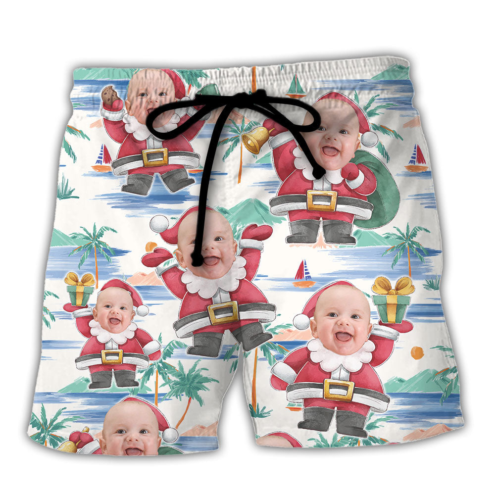 Christmas Santa Summer Beach Shorts Design Detail For Seasonal Resort Style