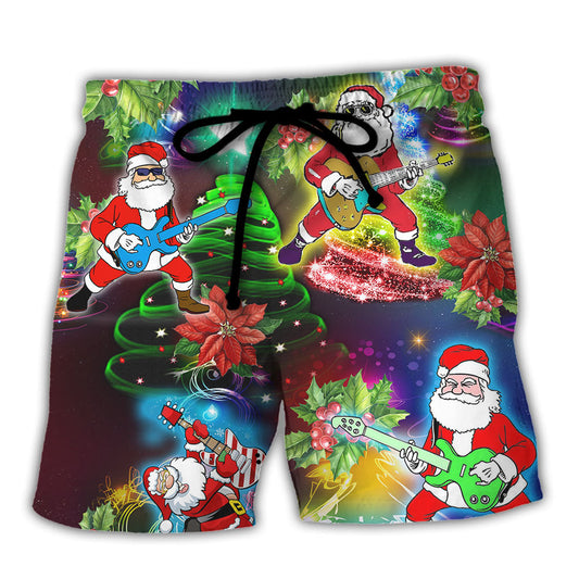 Guitar Santa Holiday Music Beach Shorts For Festive Outdoor Style