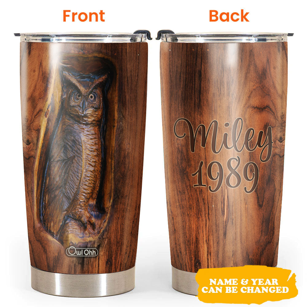 Owl Vintage Wooden Personalized 20 Oz Tumbler For Coffee Travel And Daily Drinks