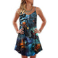 Halloween Skull Pumpkin Night Sky V-Neck Sleeveless Cami Dress For Summer Events And Comfortable Everyday Style
