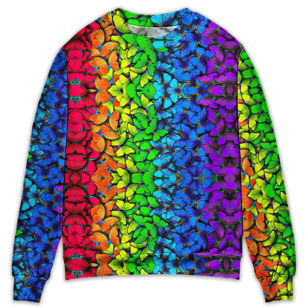 Rainbow Pride Colorful Butterfly Sweater For Festival Outfits Weekend Events And Comfortable Daily Wear