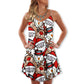 Christmas Cute Santa And Reindeer V-Neck Sleeveless Cami Dress For Festive Events And Casual Summer Styling