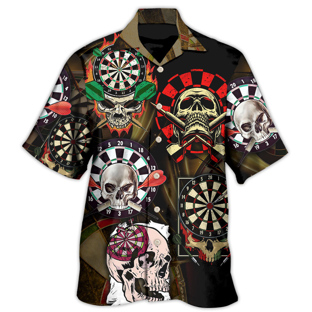 Dark Dartboard Skull Sport Hawaiian Shirt Resort Outfit View For Warm Weather Events