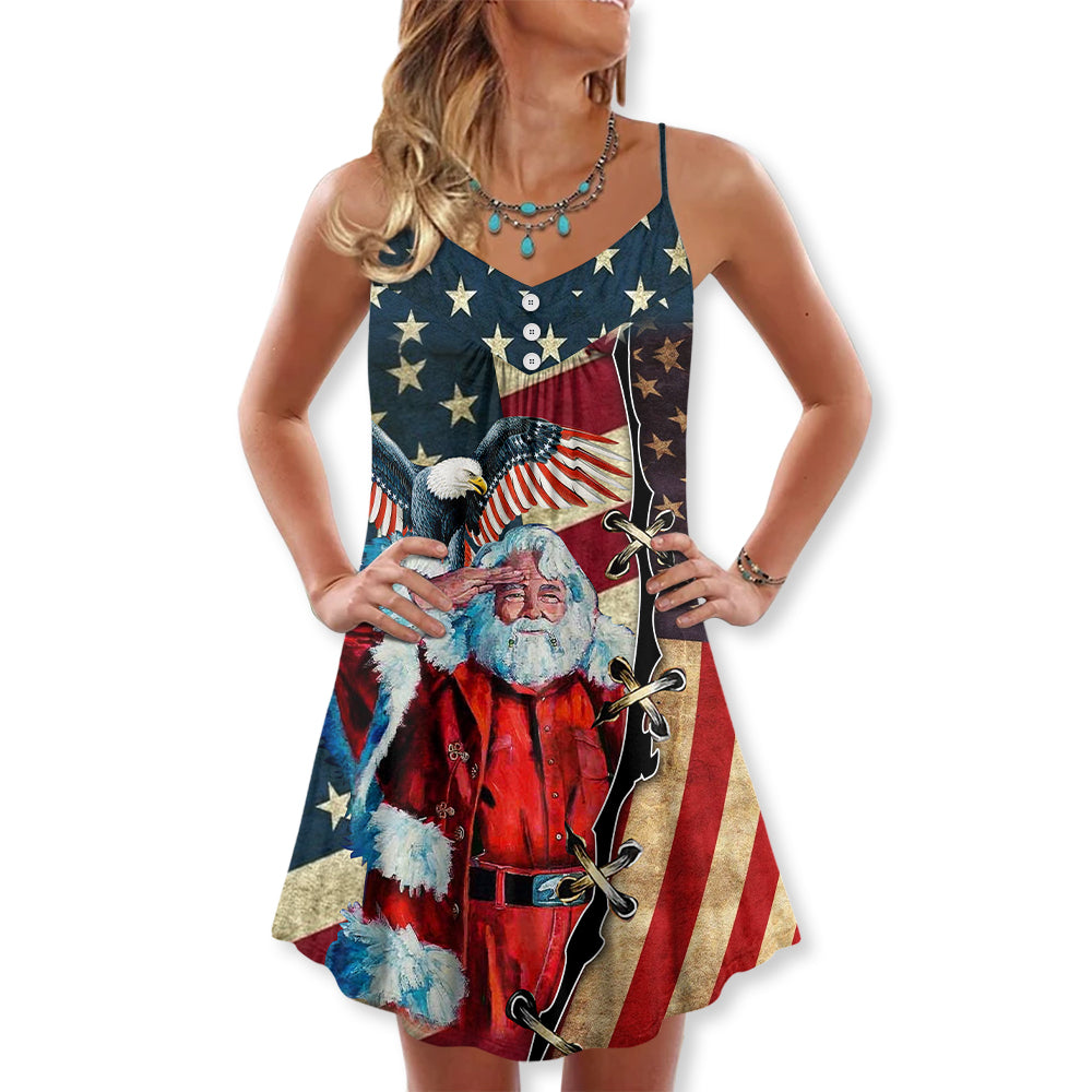 Christmas Patriotic Santa Style V-Neck Sleeveless Cami Dress For Festivals Travel And Relaxed Casual Summer Wear