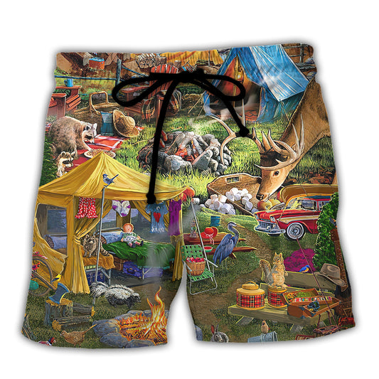Camping Tent Beach Shorts For Island Getaways And Bright Seasonal Outfits