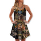 Steampunk Cat Stay Calm V-Neck Sleeveless Cami Dress For Summer Events And Comfortable Everyday Style
