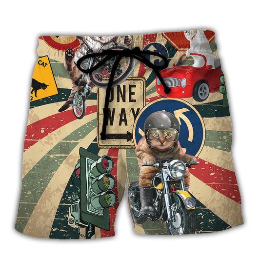 Cat On My Way Funny Cat Lover Beach Shorts For Wildlife Inspired Summer Style