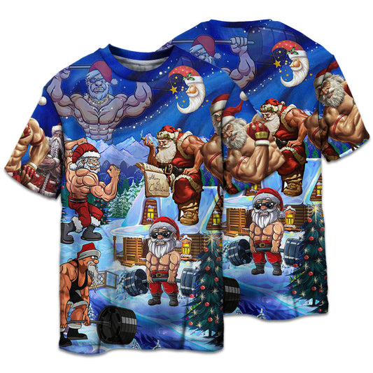 Strong Santa Christmas Short Sleeve Pajamas Set For Christmas Mornings And Relaxed Lounging