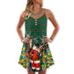 Santa Cowboy Green Christmas Style V-Neck Sleeveless Cami Dress For Summer Events And Comfortable Everyday Style