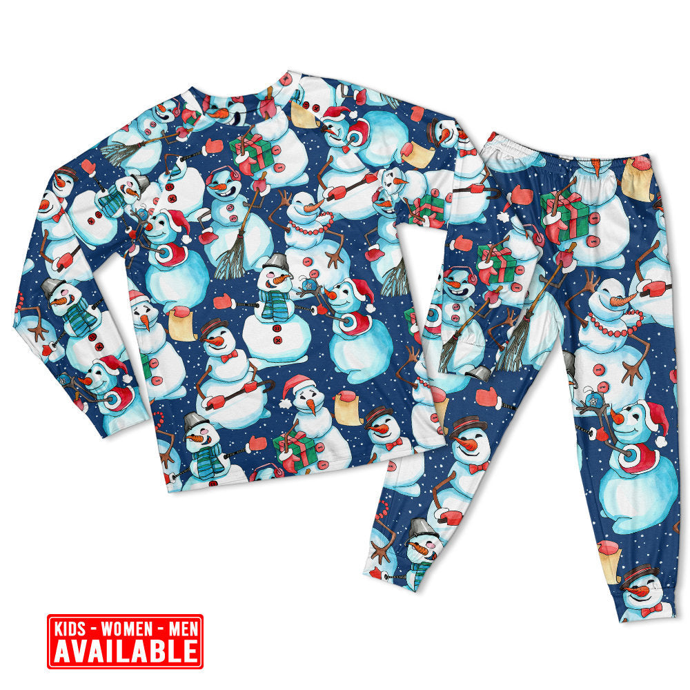 Happy Snowman Christmas Long Sleeve Pajamas Set For Christmas Sleepwear And Family Lounging