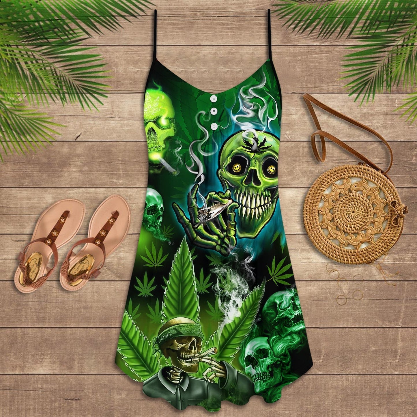Skull High Smoke V-Neck Sleeveless Cami Dress For Halloween Gatherings And Casual Styling