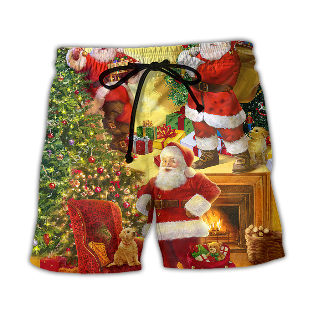 Santa Happy Christmas Beach Shorts Print Detail For Festive Outdoor Gatherings