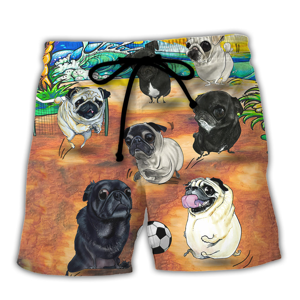 Soccer Sport Pug Dog Beach Shorts For Animal Lovers And Summer Vacation Style