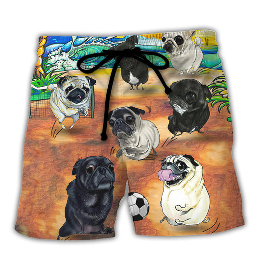 Soccer Sport Pug Dog Beach Shorts For Animal Lovers And Summer Vacation Style