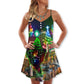 Christmas Lighthouse Merry Holiday V-Neck Sleeveless Cami Dress For Festive Events And Casual Summer Styling