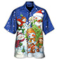 Festive Christmas Snowman Hawaiian Shirt Detailed Pattern View For Vacation Style