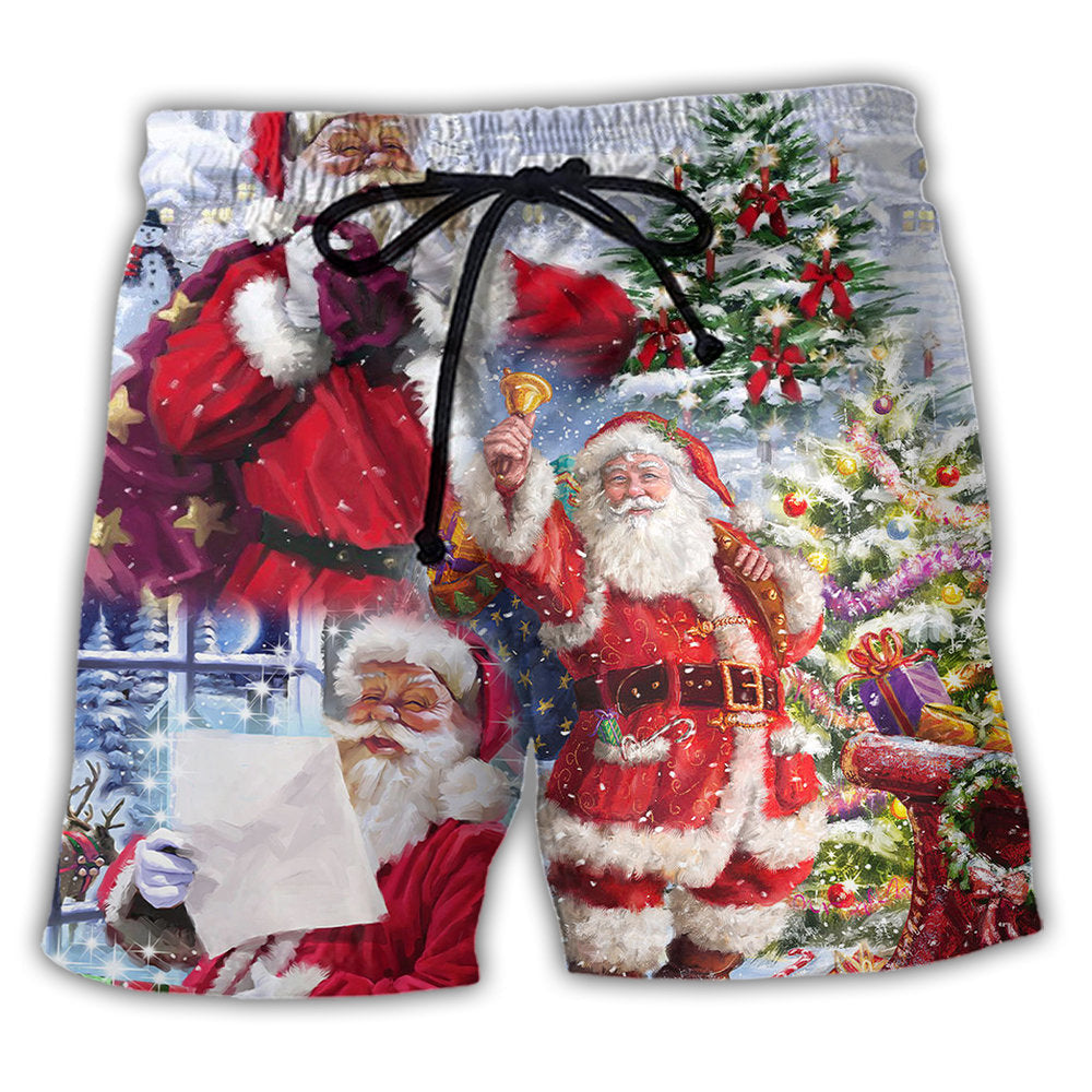 Santa Builds Snowman Gift Beach Shorts For Outdoor Adventures And Thoughtful Seasonal Gifts