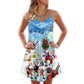 Christmas Santa Loves Music Guitar V-Neck Sleeveless Cami Dress For Summer Events And Comfortable Everyday Style