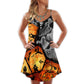 Halloween Ghost Pumpkin Scary V-Neck Sleeveless Cami Dress For Spooky Season Events And Relaxed Casual Styling