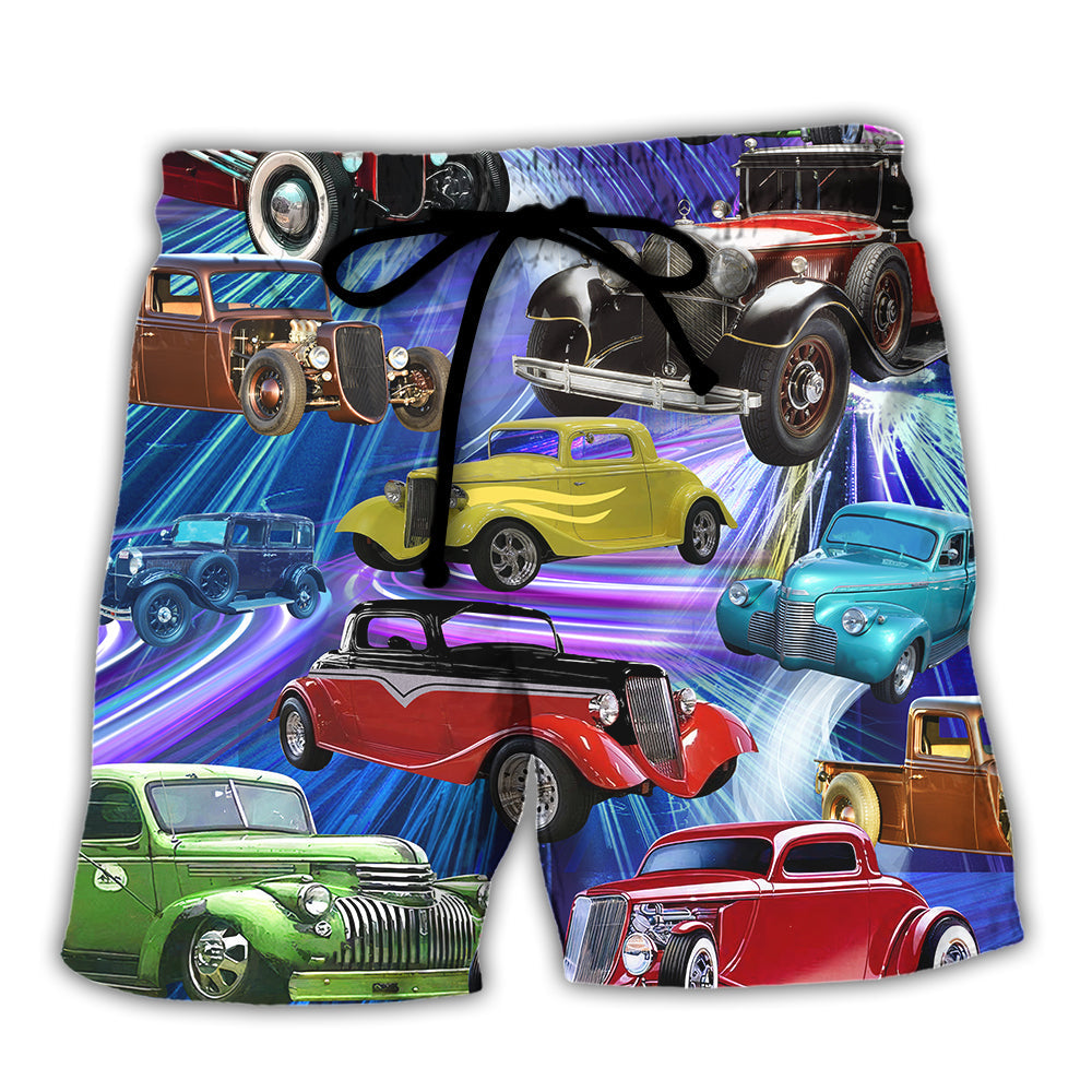Car Green Red Dream Style Beach Shorts For Coastal Drives And Casual Style