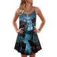 Halloween Black Cat Dark Style V-Neck Sleeveless Cami Dress For Festivals Travel And Relaxed Casual Summer Wear