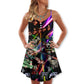 Christmas Tree Neon Snowman V-Neck Sleeveless Cami Dress For Festive Events And Casual Summer Styling
