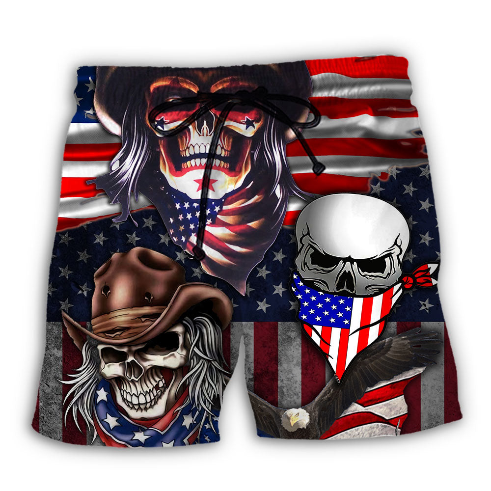 Cowboy Skull USA Independence Day Beach Shorts Design View For Poolside Relaxation And Holiday Trips