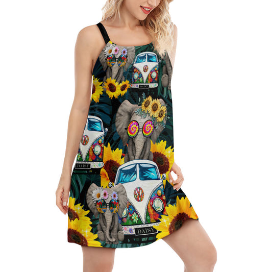 Hippie Van Beach Summer Love – Women's Summer Sleeveless V-Neck Camisole Dress