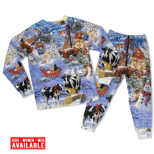 Snowy Farmhouse Christmas Long Sleeve Pajamas Set For Festive Sleepovers And Family Photos