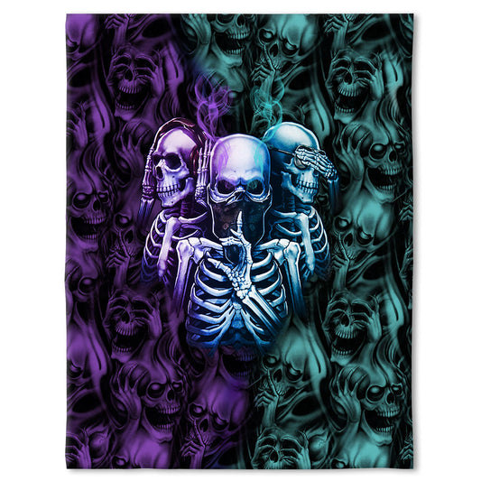 Skull Neither Hear Nor See Flannel Blanket For Cozy Bedroom Sofa Decor