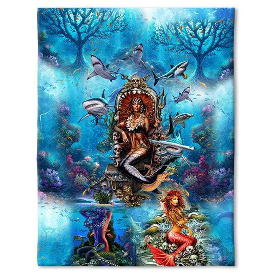 Mermaid Beautiful And Skull Flannel Blanket For Cozy Bedroom Sofa Decor